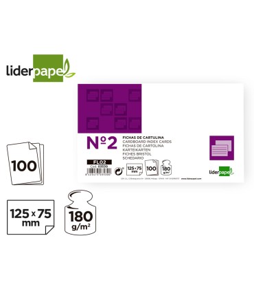 Ficha liderpapel lisa nº2 75 x 125mm paquete de 100 180g